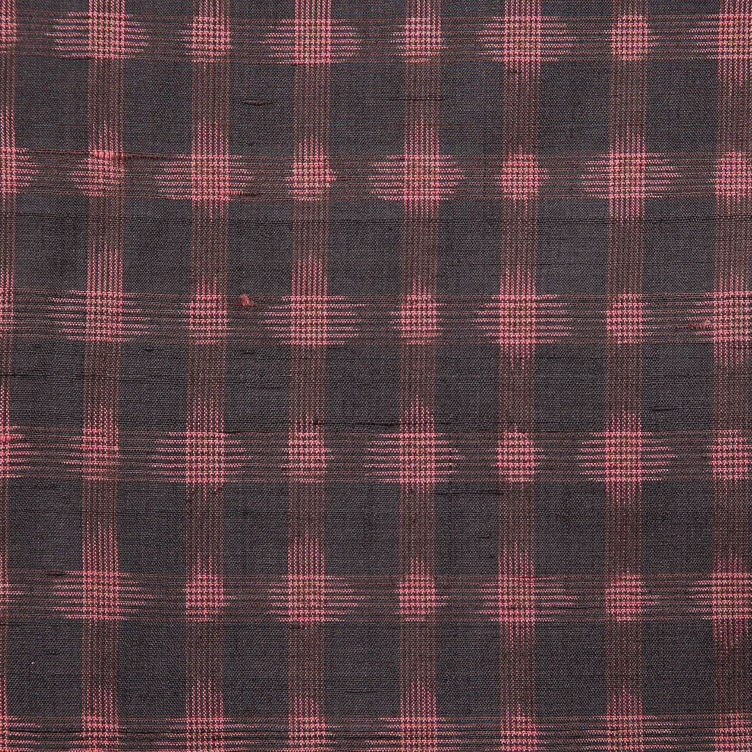 アンティーク 紬 袷 身丈151cm 裄丈62cm 正絹 Cランク Sサイズ バチ衿 格子 黒系 ピンク系 1216-15599