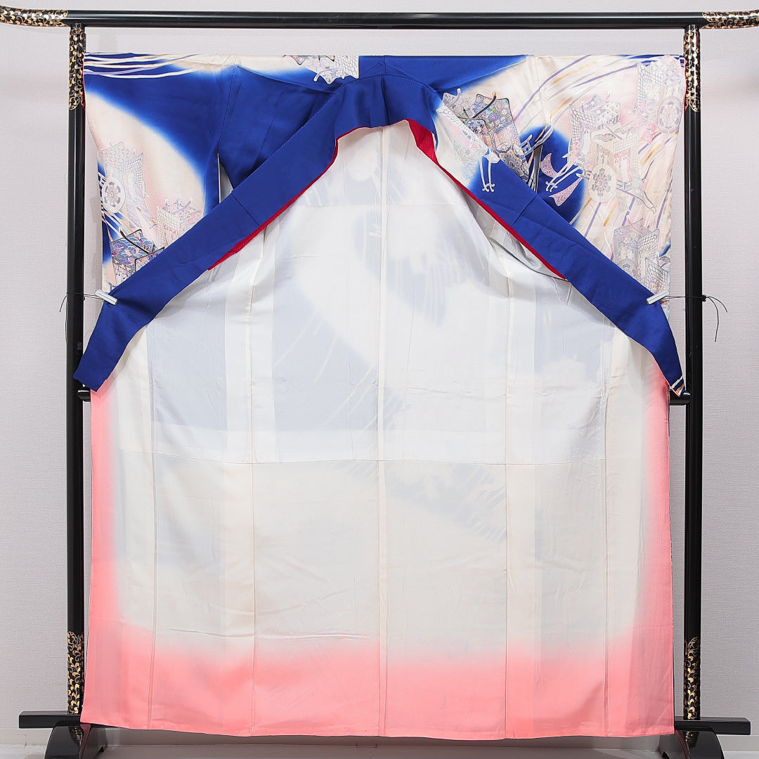 振袖 袷 身丈165cm 裄丈67cm フォーマル Cランク XLサイズ 正絹 広衿 御所車 1213-F0756