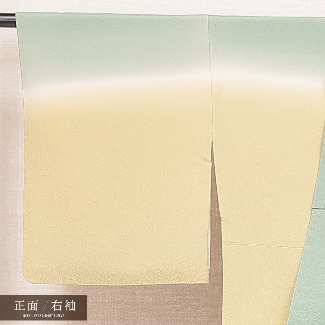 訪問着 袷 身丈159cm 裄丈65cm 正絹 Aランク Mサイズ 広衿 セミフォーマル 鶴 桜 緑系 1212-16892