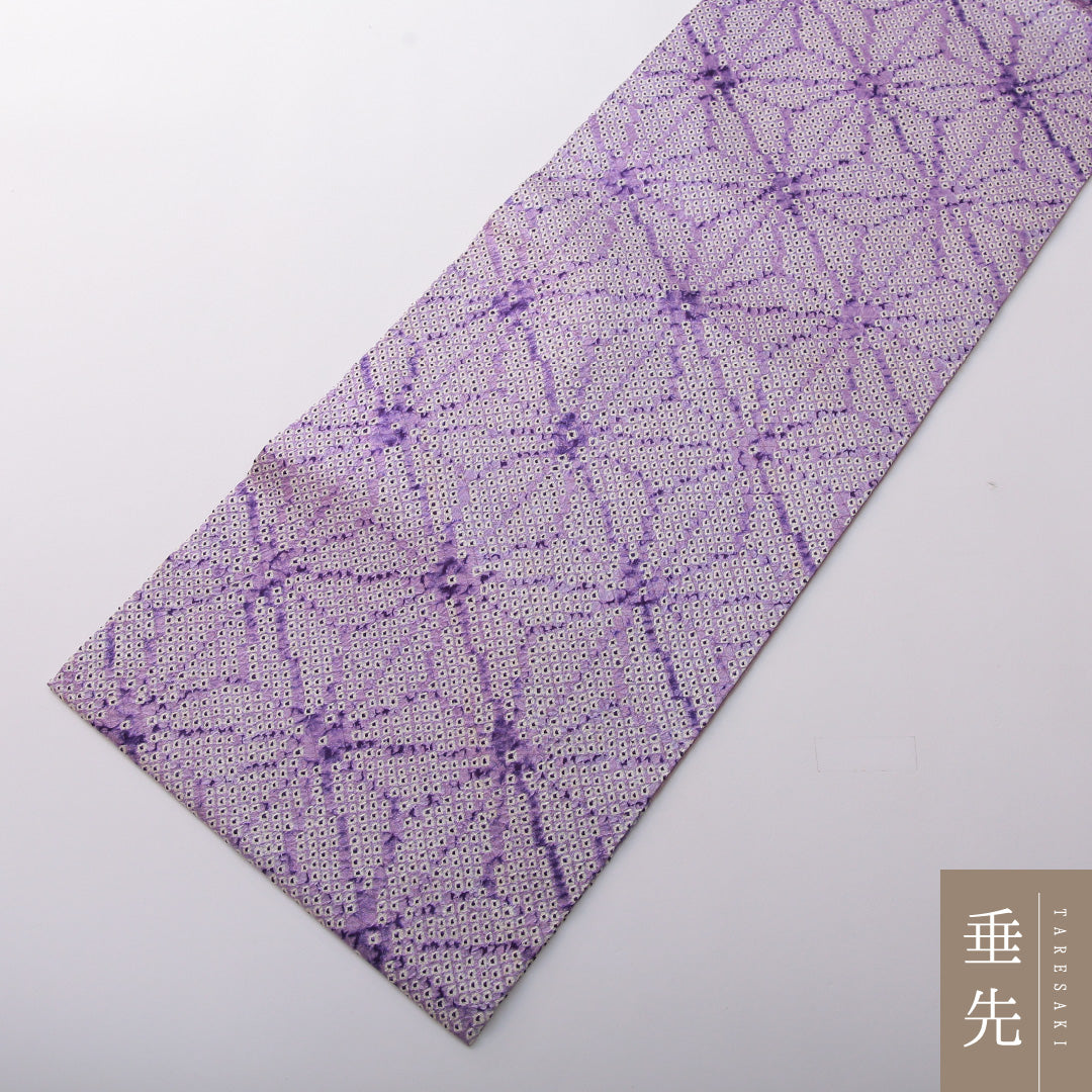 九寸名古屋帯 帯丈341cm カジュアル 名古屋仕立て 全通 Cランク 正絹 絞り柄 紫系 1224-03498