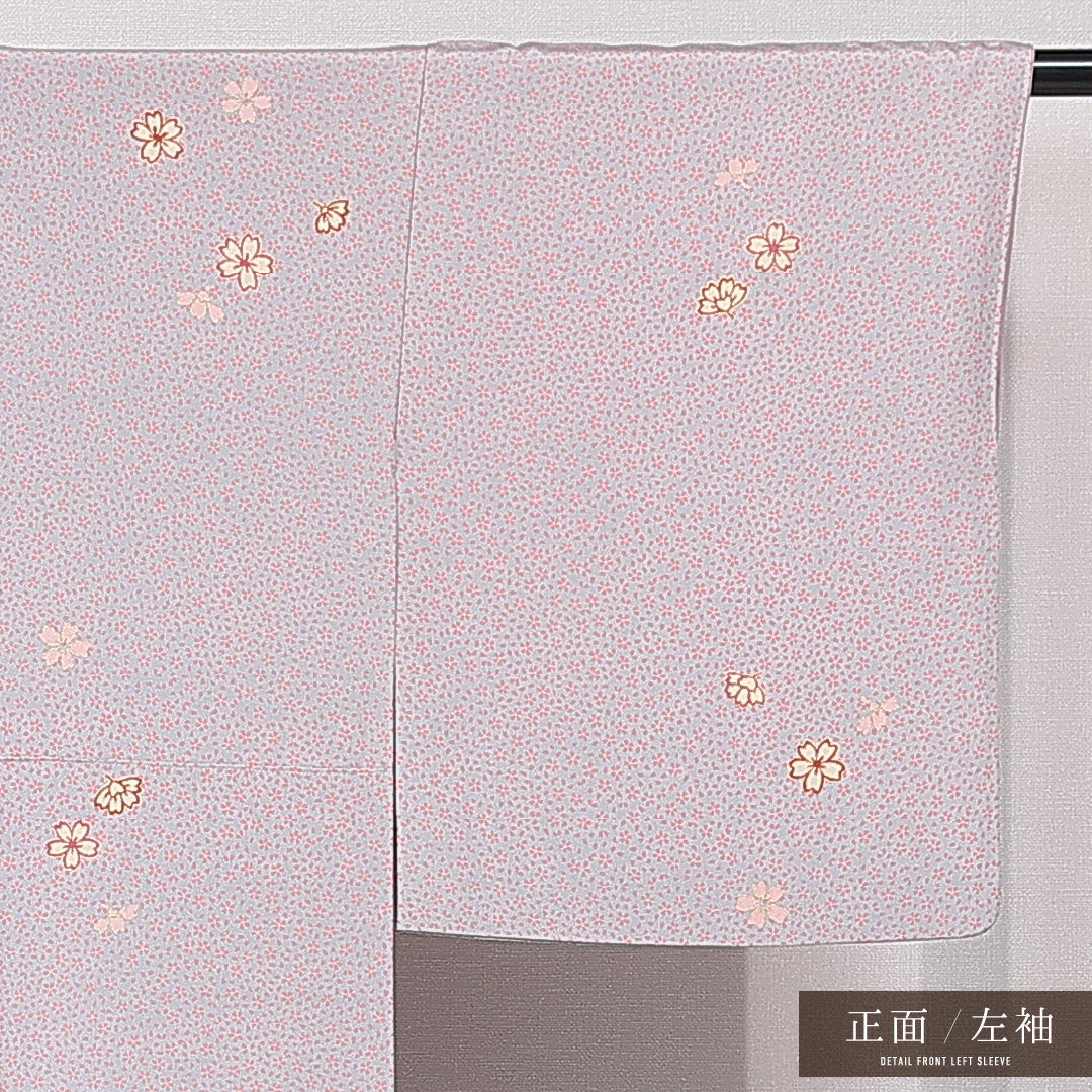 小紋 袷 身丈162cm 裄丈65cm 正絹 Bランク インフォーマル 広衿 Lサイズ 桜 グレー系 RP 1221-15198