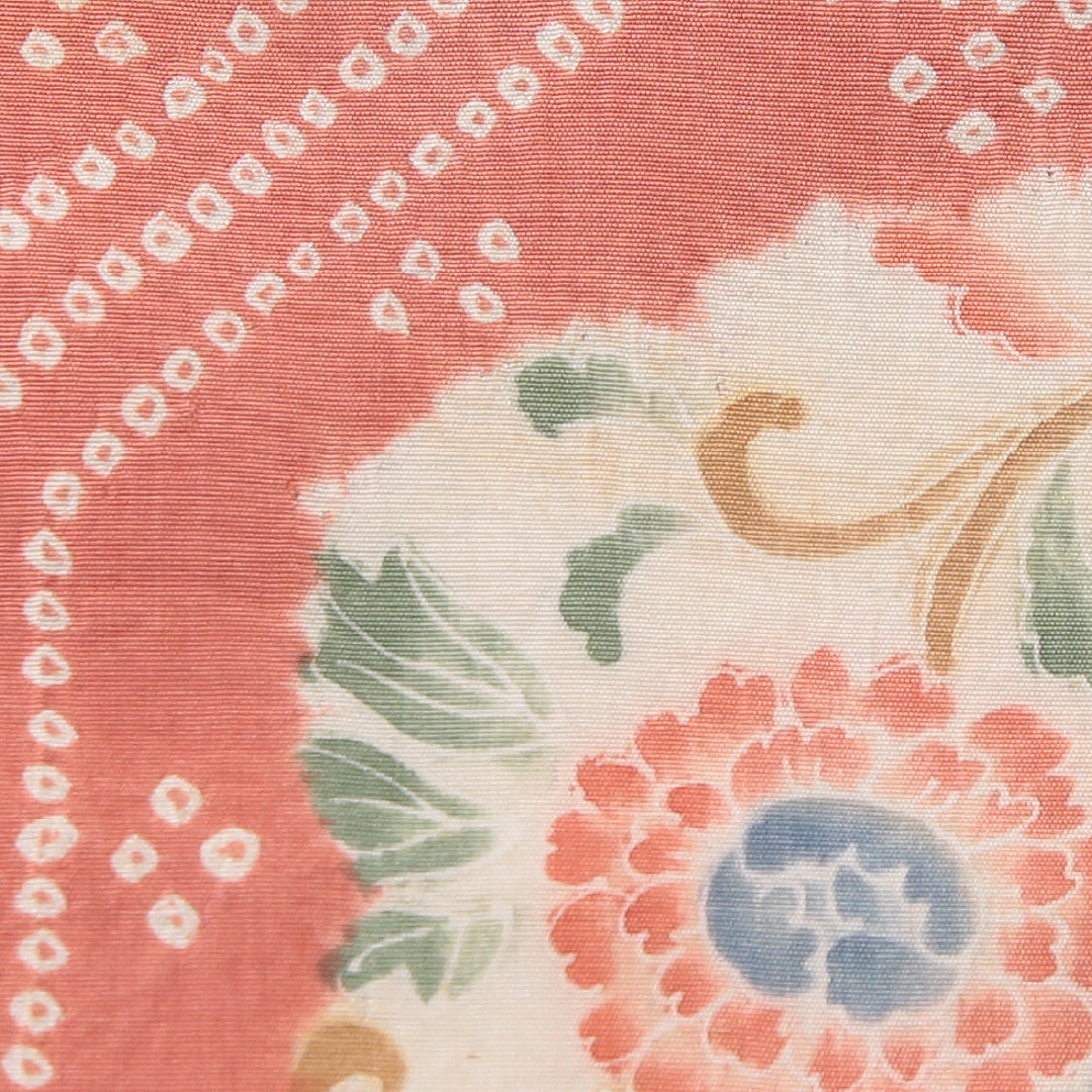 アンティーク 九寸名古屋帯 帯丈30.9cm 名古屋仕立て 全通 Bランク 正絹 染め帯 蜀江 花柄 ピンク系 1224-04047