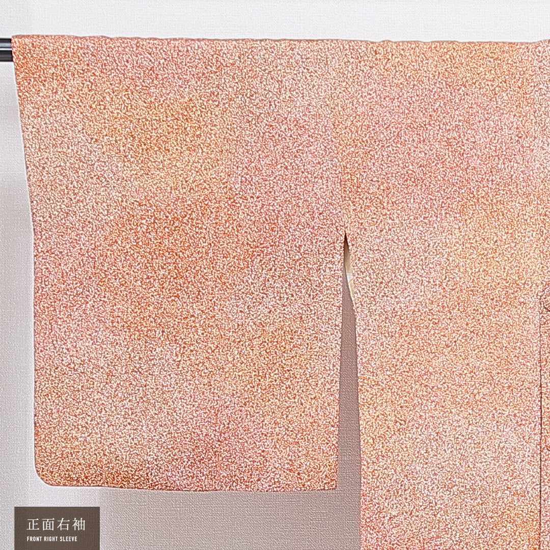道行コート 袷 身丈90cm 裄丈65cm 正絹 Sランク セミフォーマル Mサイズ たたき染め ポケットあり 抽象柄 朱系 RP 1237-16852