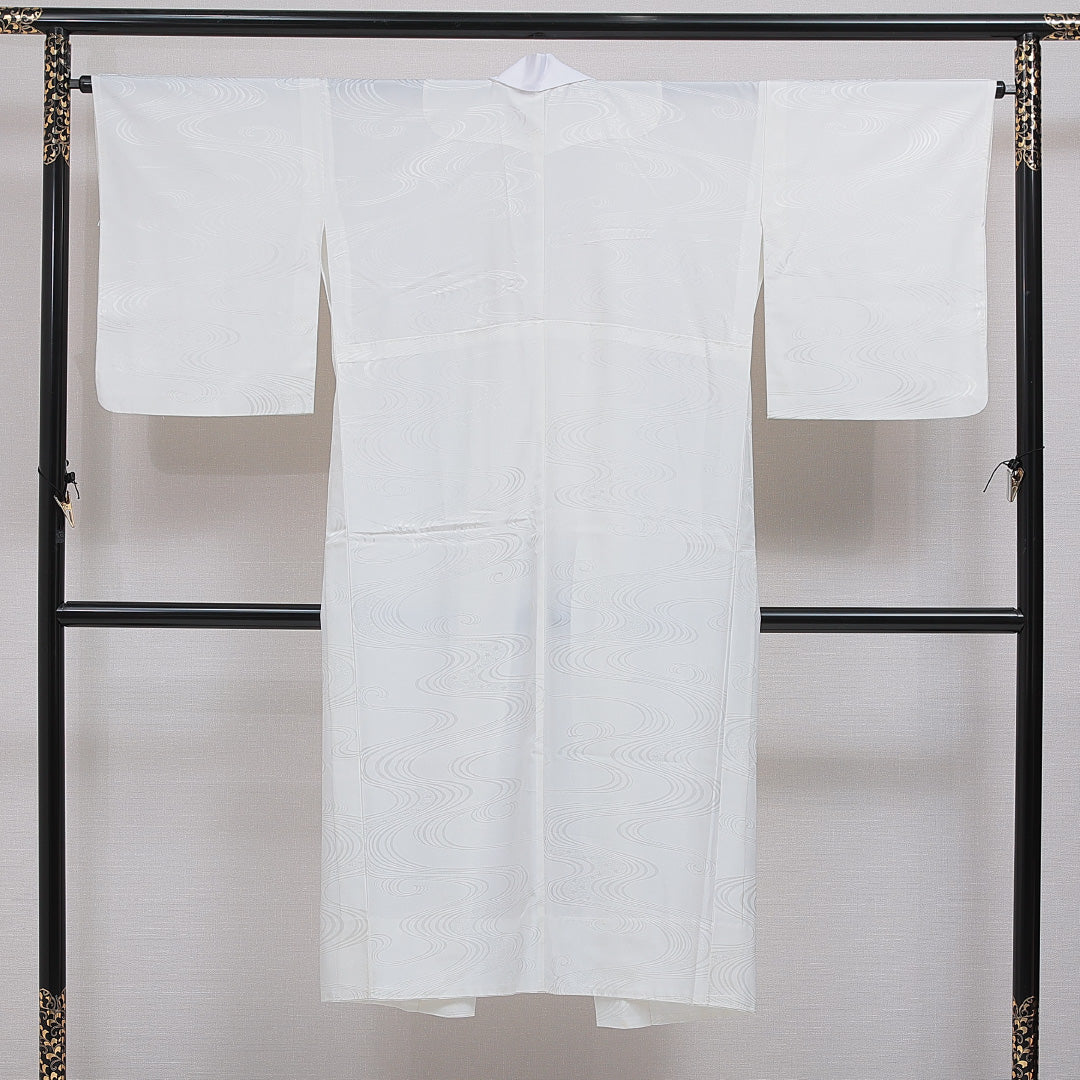 長襦袢 無双袖 身丈134cm 裄丈64cm 正絹 Aランク XLサイズ 居敷当て 流水 白系 RP 1239-16606