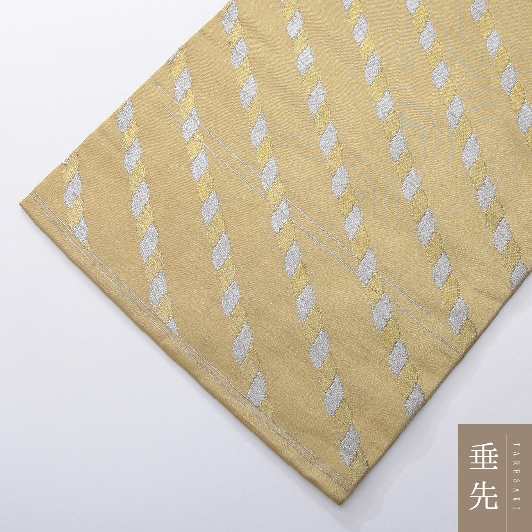 九寸名古屋帯 帯丈347cm インフォーマル 名古屋仕立て 六通 Cランク 正絹 創作柄 黄系 緑系 1224-03948