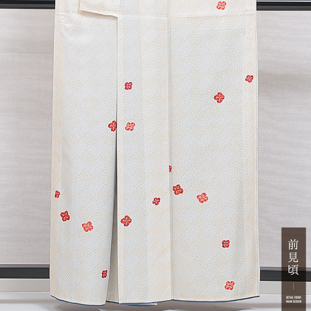 洗える着物 小紋 胴抜き 身丈159cm 裄丈67cm ポリエステル Cランク インフォーマル 広衿 Mサイズ 創作柄 クリーム系 LP 1221-16017