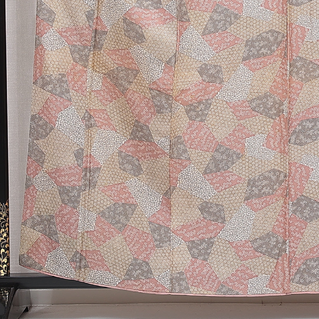 小紋 洗える着物 袷 身丈159cm 裄丈63cm ポリエステル Cランク Mサイズ 広衿 インフォーマル 寄せ柄 桜 多色系 1215-16098