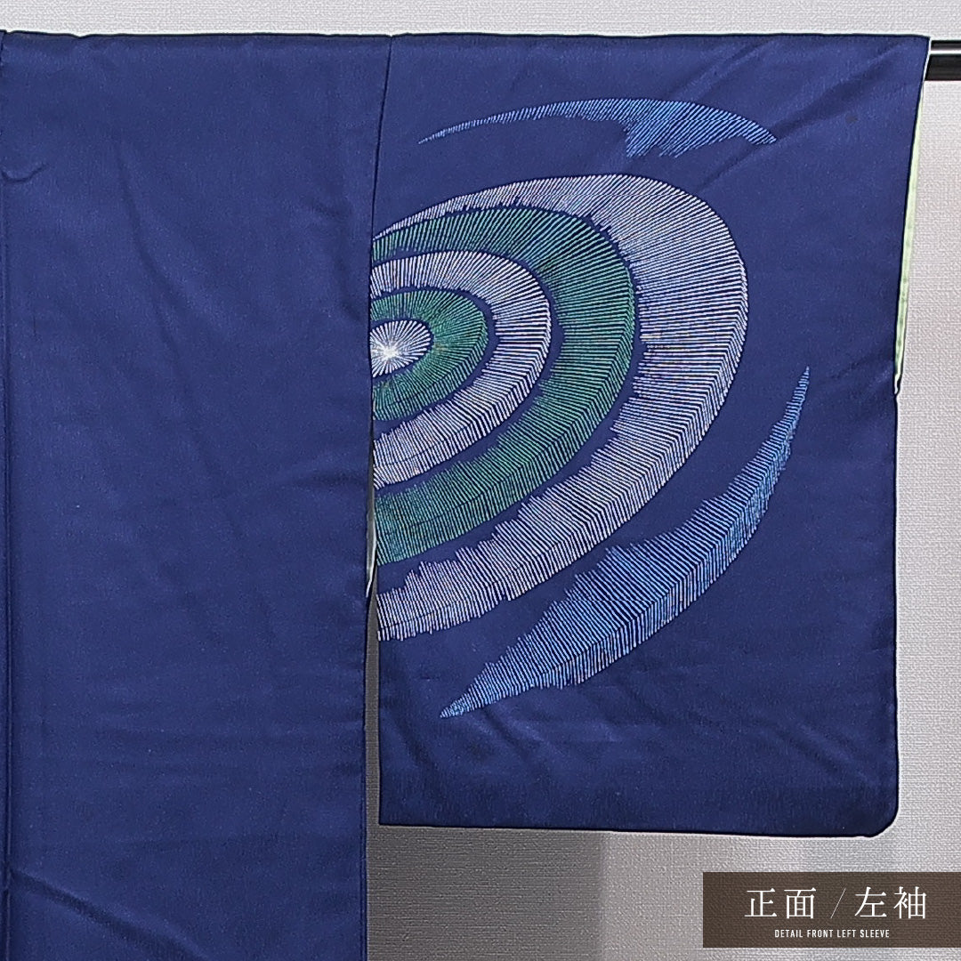 洗える着物 付下げ 袷 身丈163cm 裄丈64cm ポリエステル Aランク インフォーマル 広衿 Lサイズ 幾何学柄 青系 RP 1218-15504