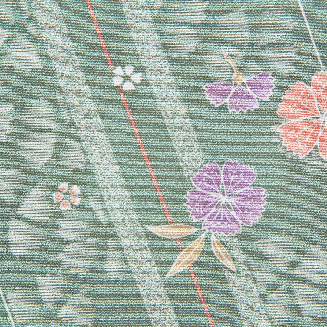 洗える着物 小紋 袷 身丈162cm 裄丈65cm ポリエステル Sランク インフォーマル 広衿 Lサイズ 撫子 緑系 RP 1221-16253