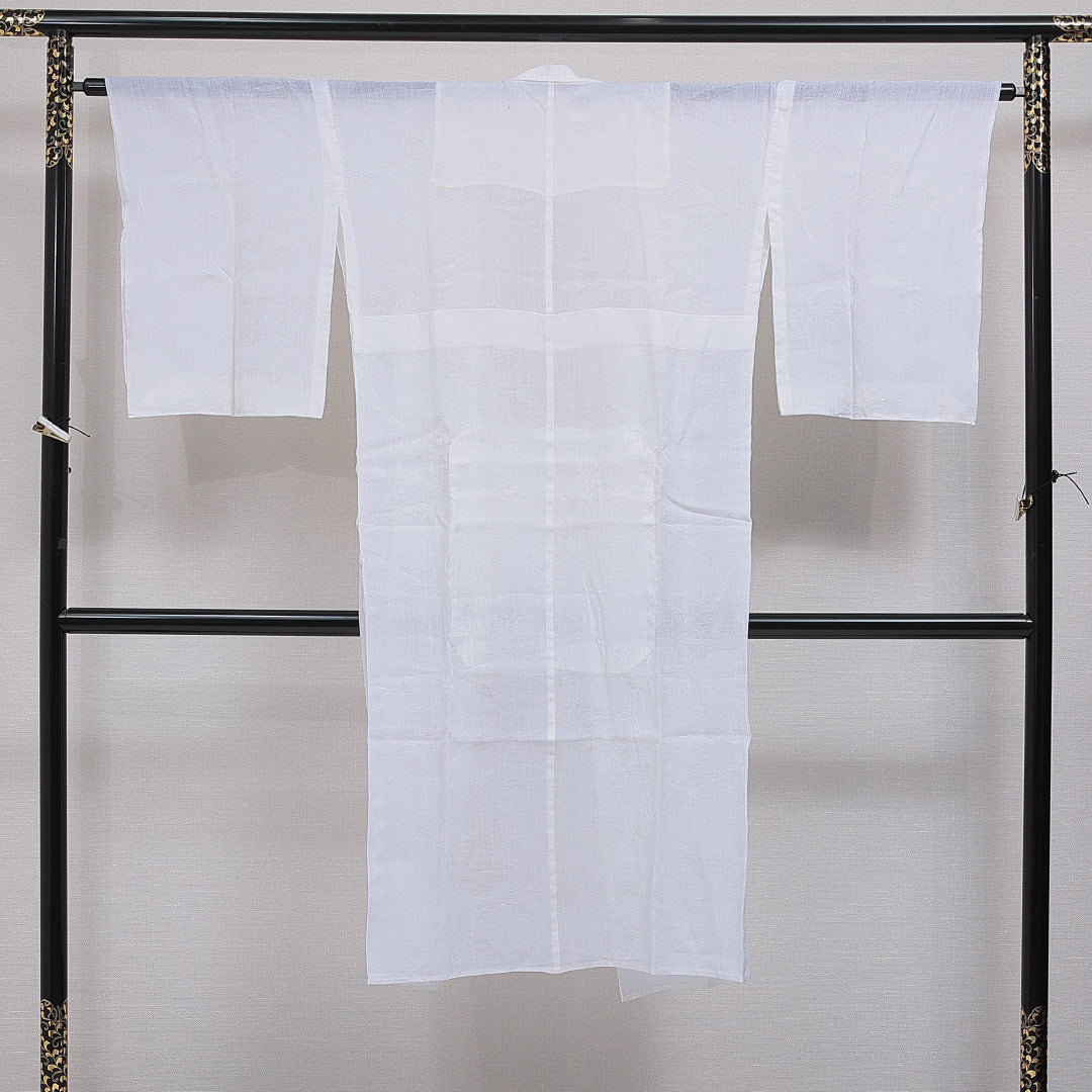 洗える着物 木綿の長襦袢 単衣 身丈130cm 裄丈63cm 木綿 Cランク Lサイズ 居敷当て 肩当て 植物柄 白系 HP 1239-16471