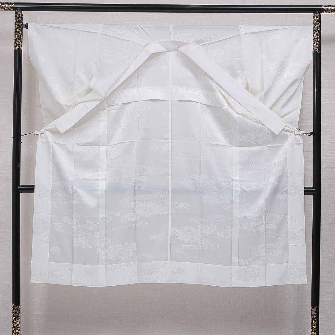 長襦袢 無双袖 身丈134cm 裄丈66cm 正絹 Sランク XLサイズ 菊 白系 RP 1239-16513