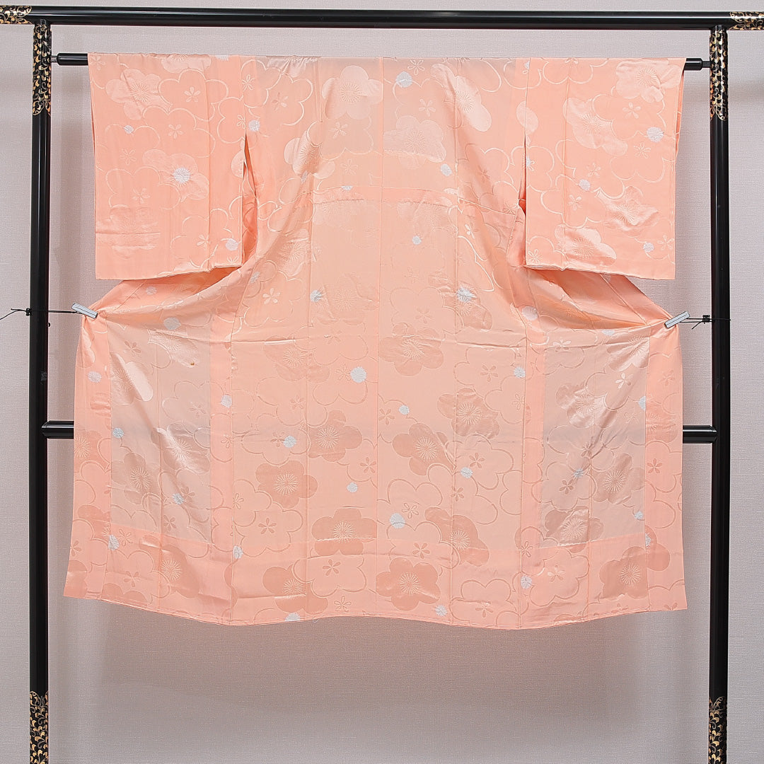 長襦袢 無双袖 身丈126cm 裄丈61cm 正絹 Aランク Mサイズ 居敷当て 梅 朱系 RP 1239-16558