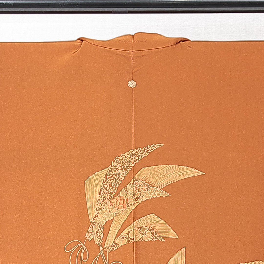 羽織 袷 身丈78cm 裄丈64cm 正絹 Aランク Mサイズ バチ衿 カジュアル 牡丹 茶系 1217-15137
