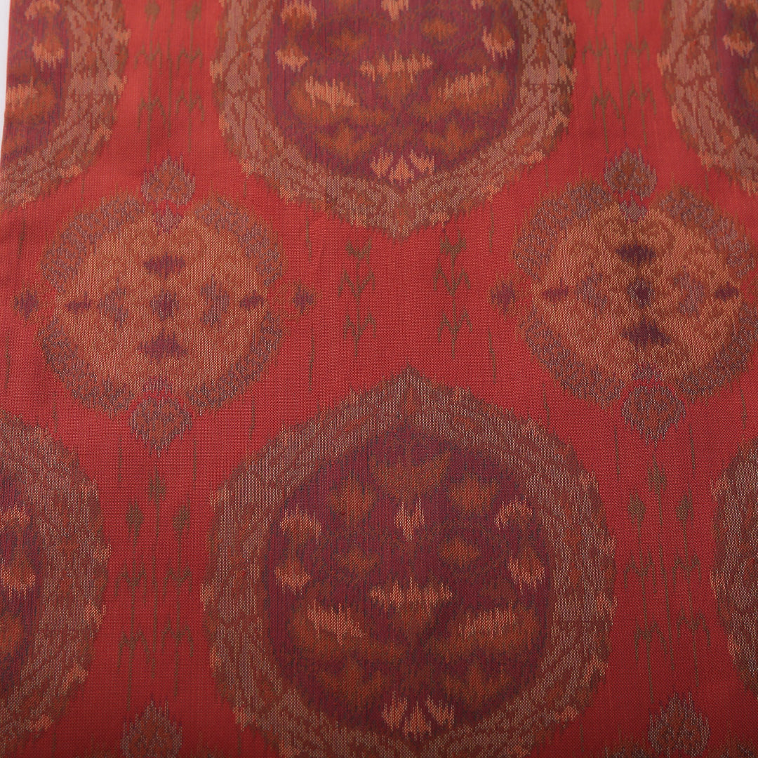 九寸名古屋帯 帯丈357cm カジュアル 名古屋仕立て 六通 Aランク 正絹 創作柄 赤系 朱系 1224-03501