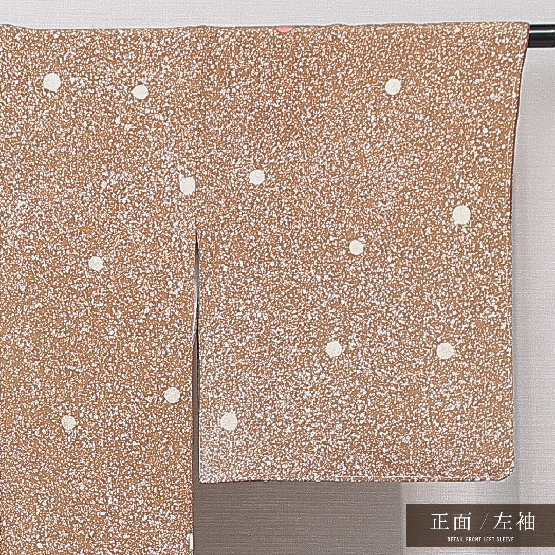 小紋 袷 身丈162cm 裄丈65cm 正絹 Sランク インフォーマル 広衿 Lサイズ たたき染め 創作柄 茶系 RP 1221-15872