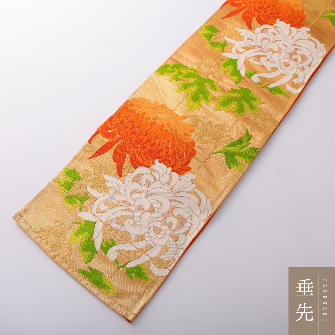 袋帯 帯丈426cm 正絹 六通 フォーマル 古典柄 乱菊 金系 1243-02014