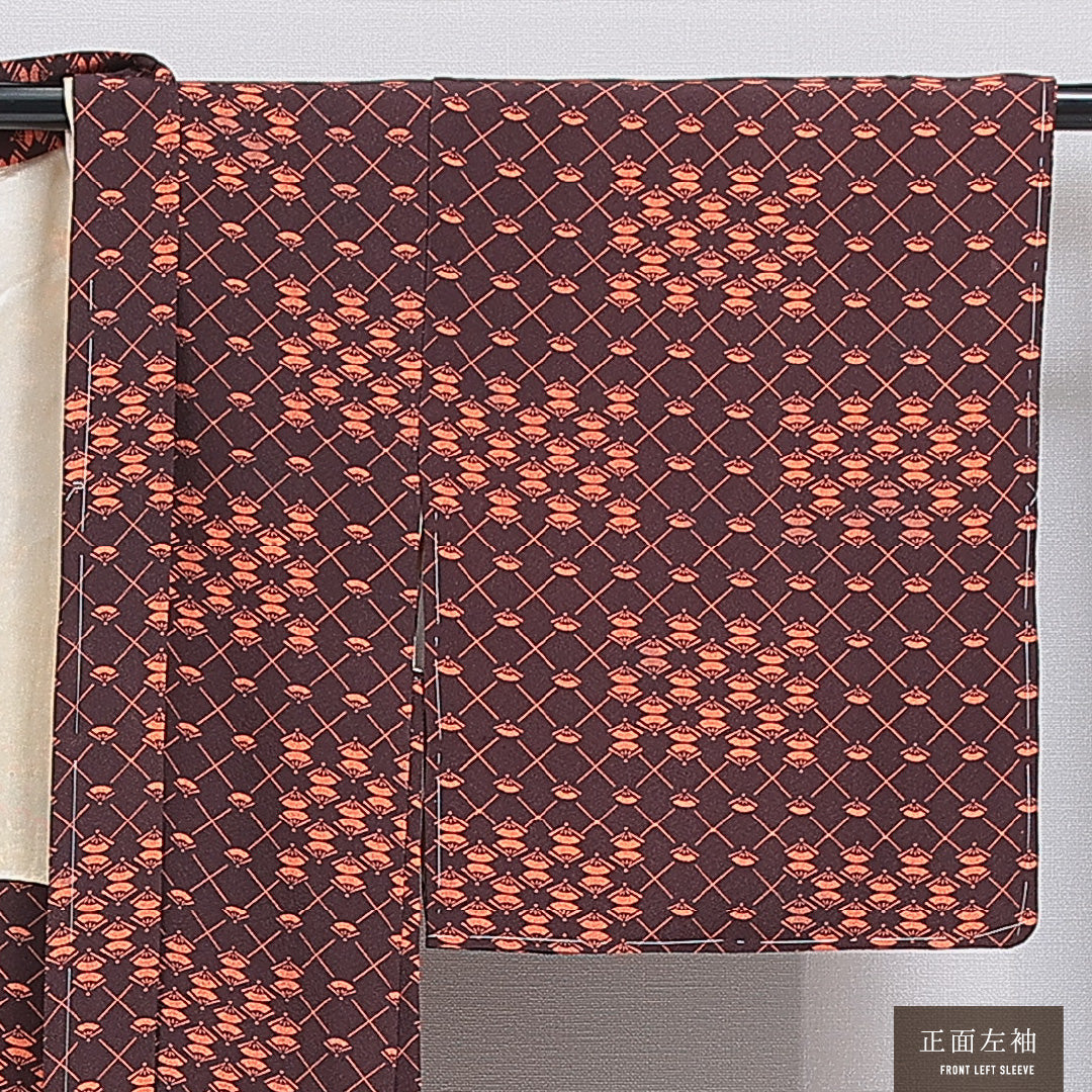 羽織 袷 身丈78cm 裄丈63cm 正絹 Bランク カジュアル Sサイズ 扇 茶系 HP 1232-16190