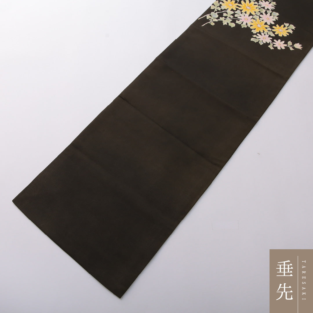九寸名古屋帯 Cランク 帯丈361cm 正絹 ポイント柄 名古屋仕立て 染め インフォーマル 塩瀬 花柄 深い緑系 HP 1245-03362