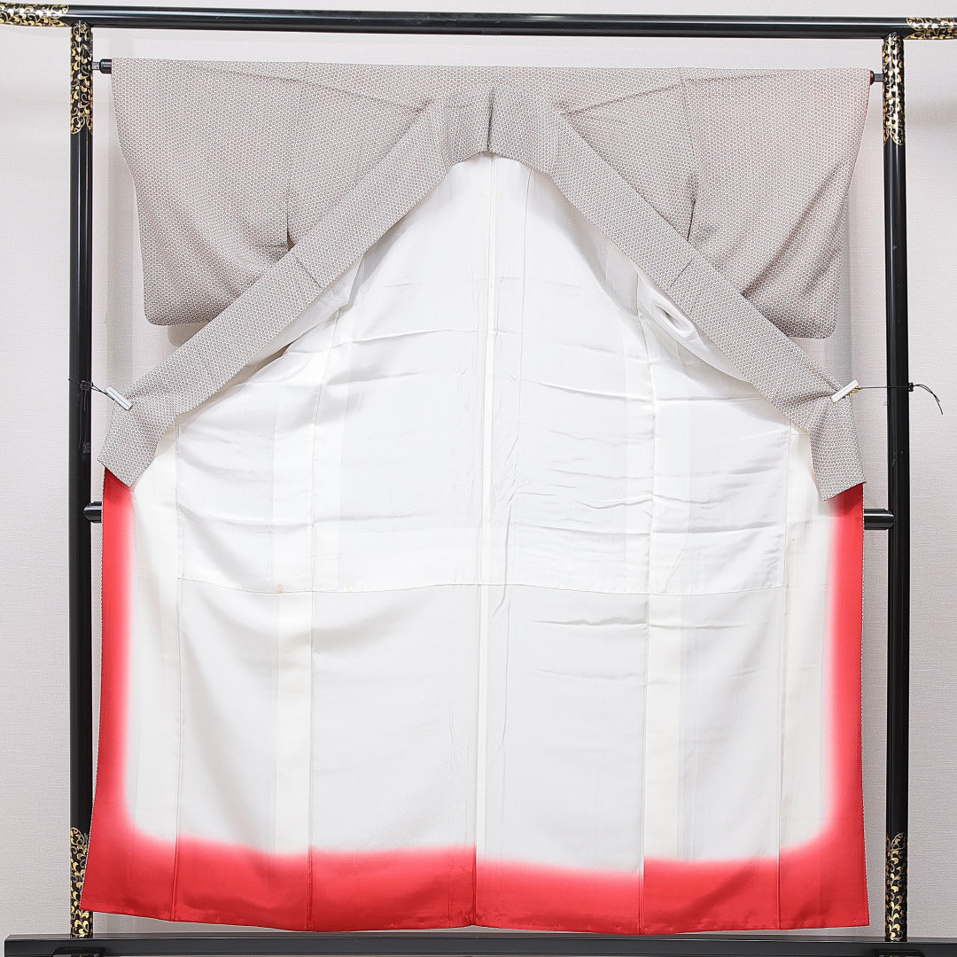 小紋 袷 身丈159cm 裄丈64cm 正絹 Aランク インフォーマル 広衿 Mサイズ 花柄 グレー系 RP 1221-15693