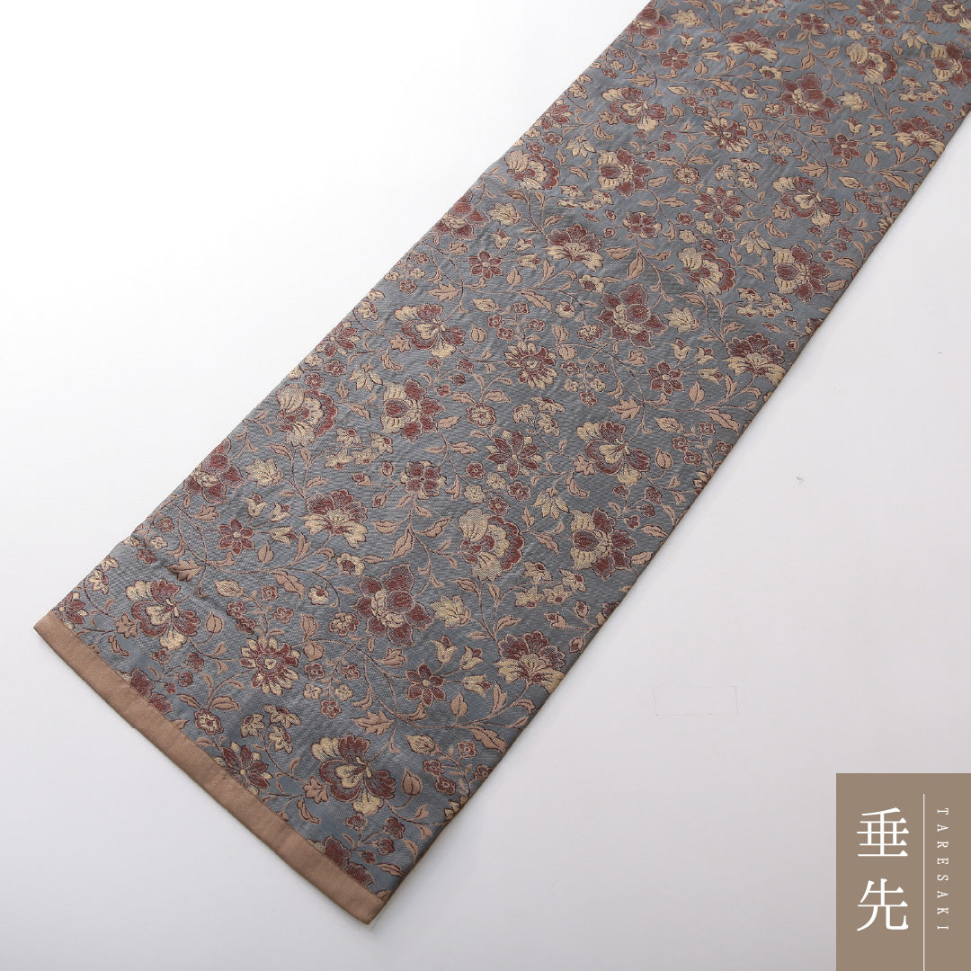 アンティーク 九寸名古屋帯 Dランク 帯丈342cm 正絹 全通 名古屋仕立て 織り 唐草華文 グレー系 RP 1245-03761