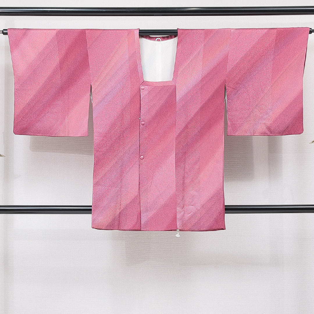 道行コート 袷 身丈82cm 裄丈65cm 正絹 Aランク Mサイズ フォーマル ポケットあり 縞 ピンク系 1263-15125