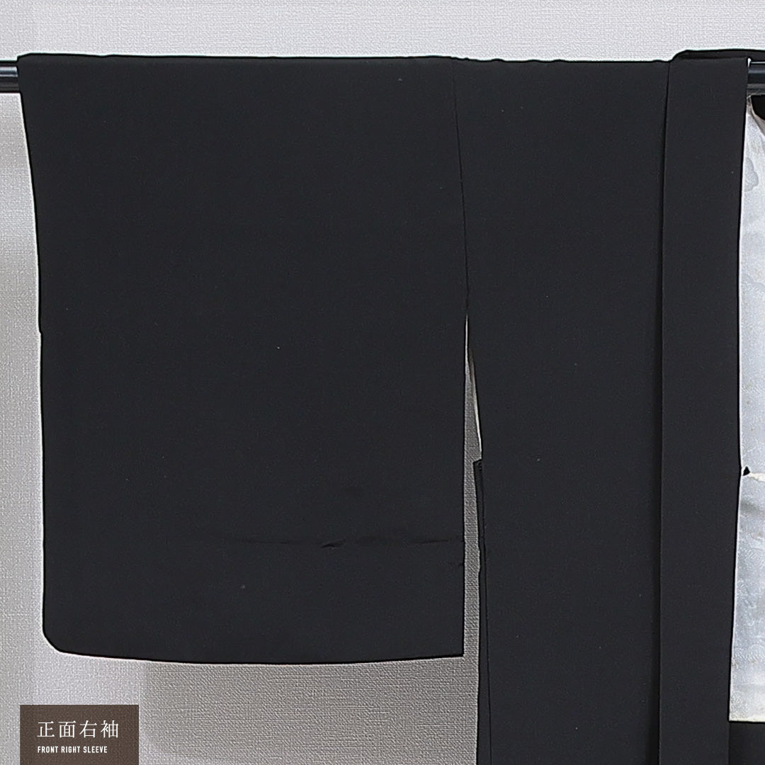 黒羽織 袷 身丈80cm 裄丈63cm 正絹 Aランク Sサイズ インフォーマル 紐あり 花車 絵羽羽織 黒系 1217-16154