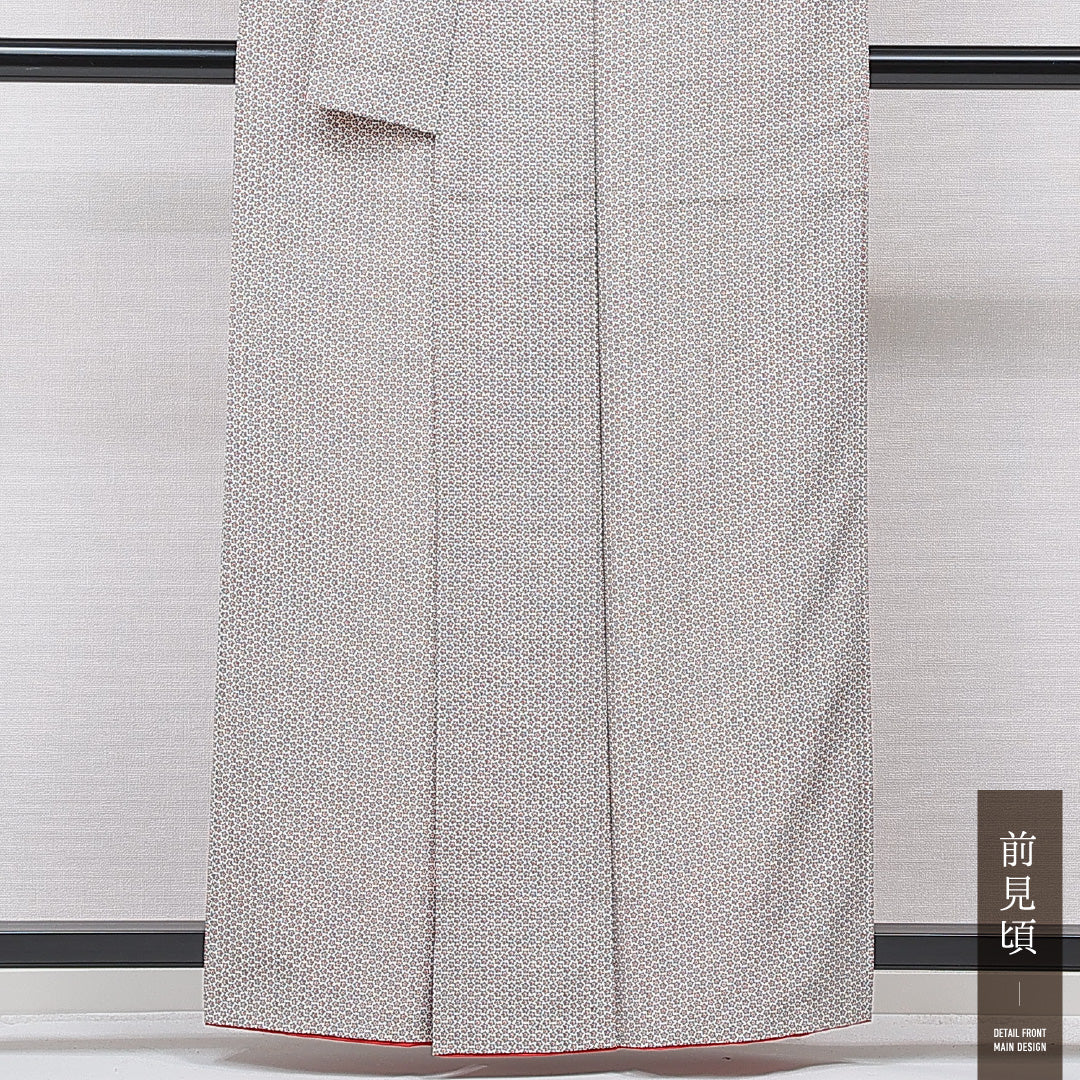 小紋 袷 身丈159cm 裄丈64cm 正絹 Aランク インフォーマル 広衿 Mサイズ 花柄 グレー系 RP 1221-15693