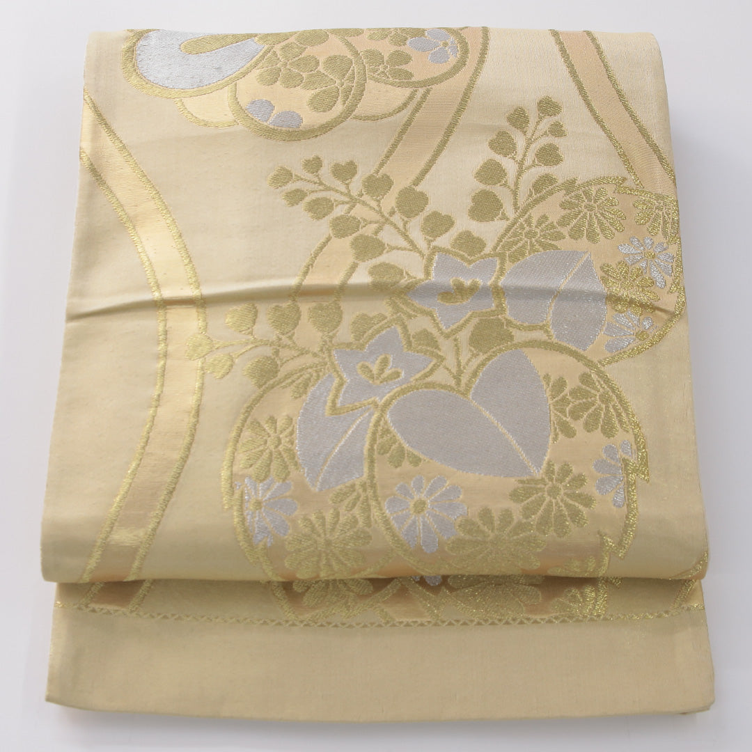 アンティーク 袋帯 帯丈402cm 六通 Aランク 正絹 立涌 桐 金系 1223-02285