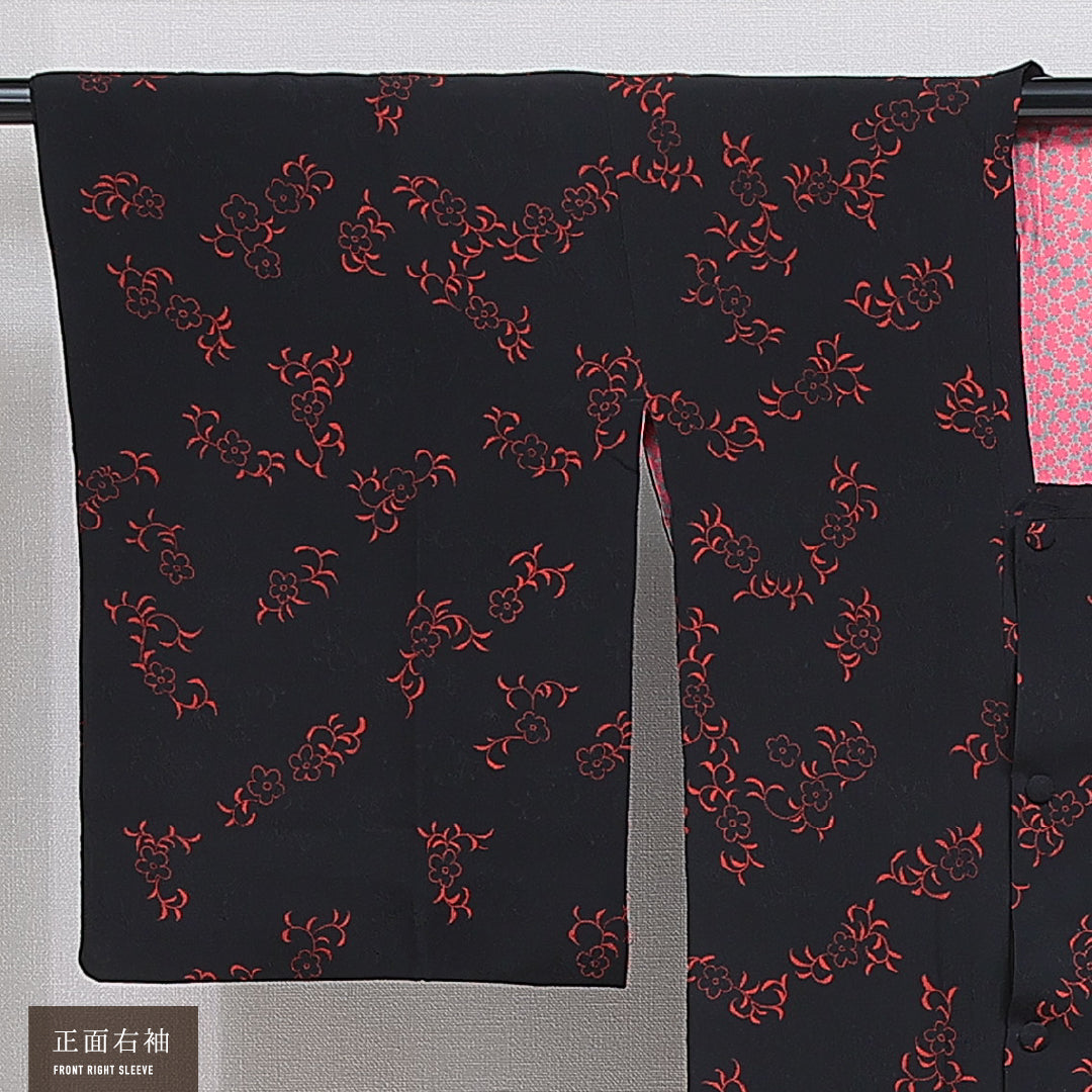 道行コート 袷 身丈103cm 裄丈61cm 正絹 Sランク セミフォーマル Sサイズ 梅 黒系 RP 1237-16127