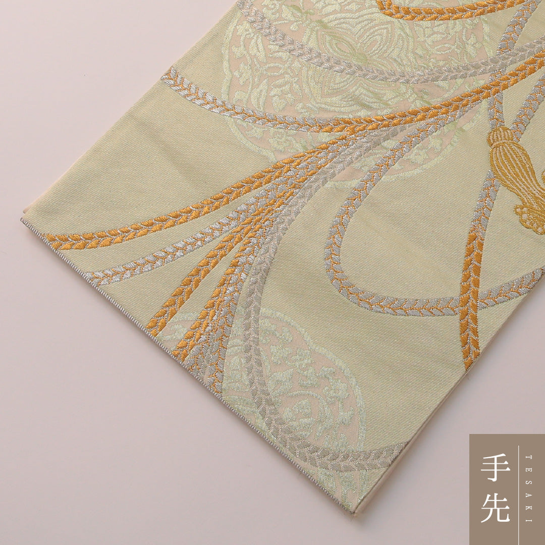 袋帯 帯丈424cm フォーマル 六通 Aランク 正絹 組紐 緑系 1223-01900