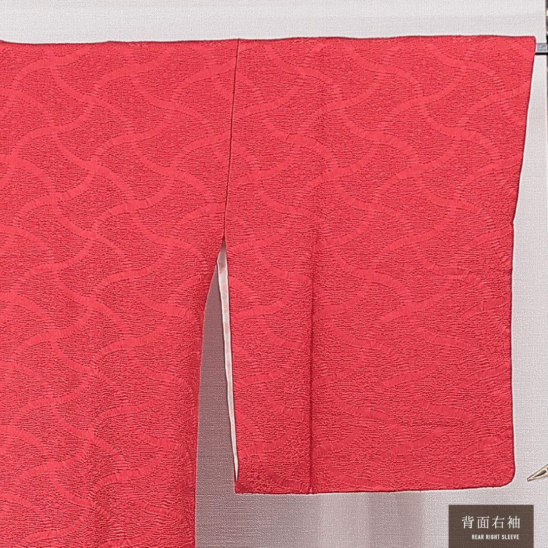 道行コート 袷 身丈84cm 裄丈66cm 正絹 Sランク Mサイズ フォーマル ポケットあり 無地 赤系 1263-15134
