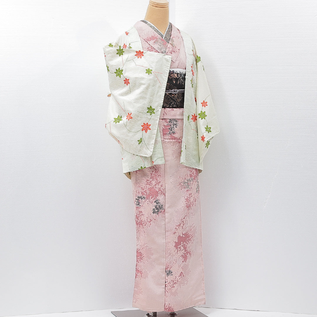 羽織 袷 身丈79cm 裄丈62cm 正絹 Sランク Sサイズ カジュアル 紅葉 緑系 1217-15123