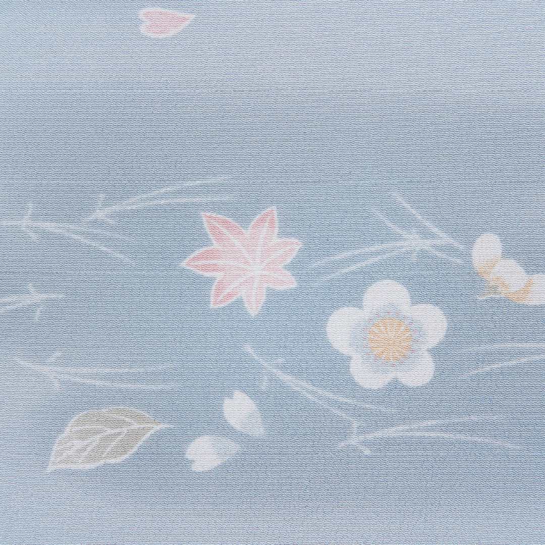 小紋 洗える着物 袷 身丈164cm 裄丈68cm ポリエステル Sランク Lサイズ 広衿 インフォーマル 梅 紅葉 水色系 1215-15796