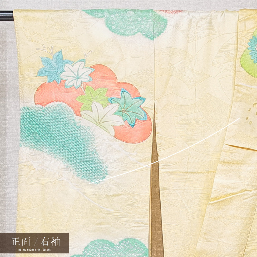 振袖 袷 身丈154cm 裄丈61cm フォーマル Cランク Sサイズ 正絹 広衿 菊 刺繍 金駒刺繍 1213-F0688