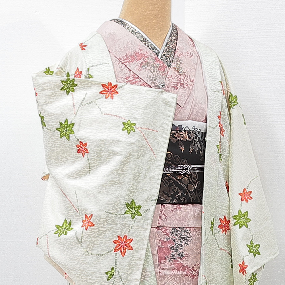 羽織 袷 身丈79cm 裄丈62cm 正絹 Sランク Sサイズ カジュアル 紅葉 緑系 1217-15123