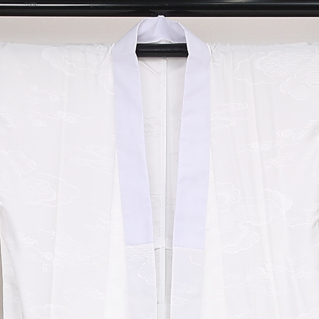 未使用品 長襦袢 洗える着物 身丈127cm 裄丈48cm ポリエステル Nランク Mサイズ 居敷当て 流水 しつけ糸 白系 1229-13165
