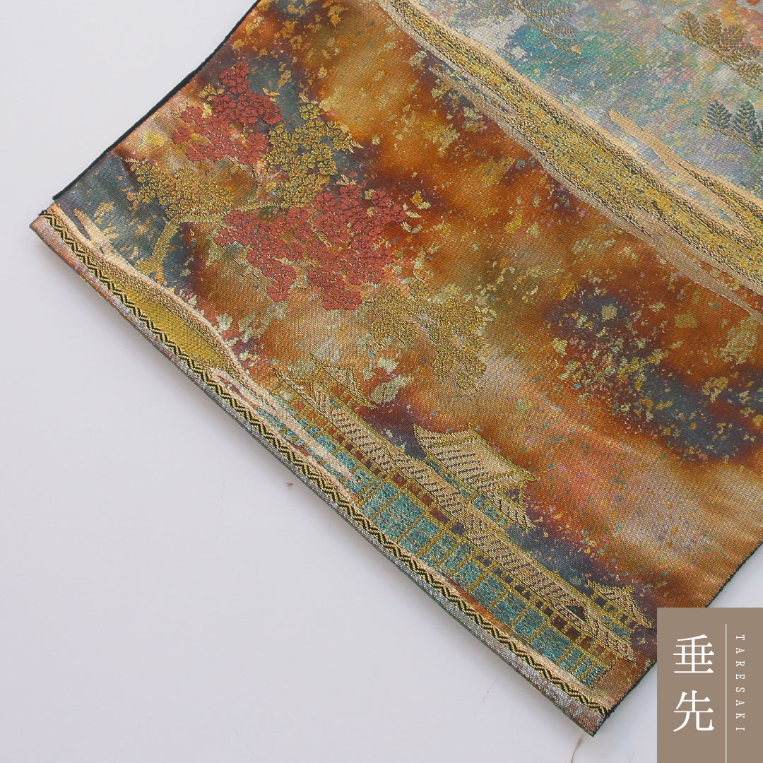 袋帯 帯丈436cm フォーマル 六通 Aランク 正絹 引箔 御所解 黒系 1223-02333