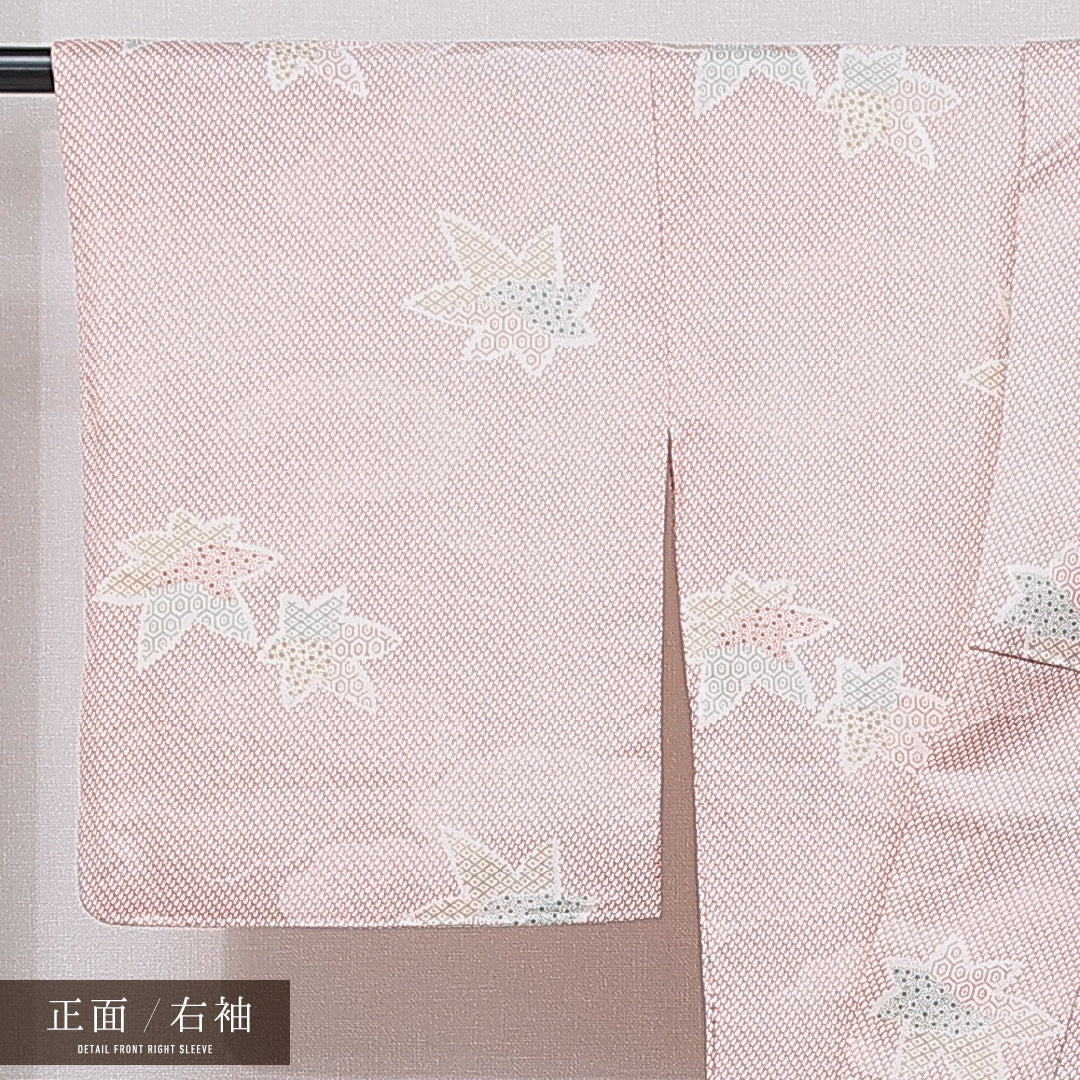 洗える着物 付下げ 袷 身丈157cm 裄丈64cm ポリエステル Sランク インフォーマル 広衿 Mサイズ 楓 吉祥文様 白系 RP 1218-15851