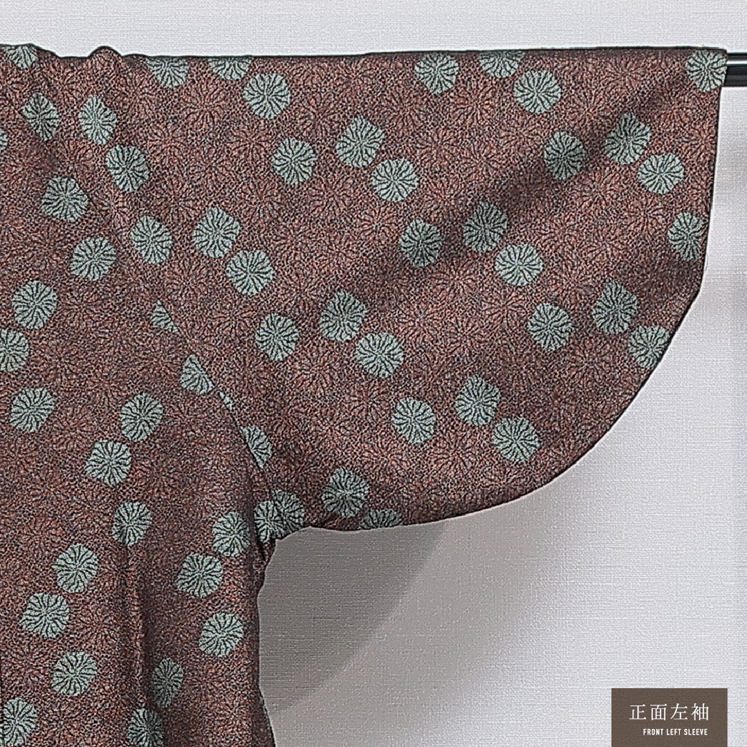 道中着(紬) 袷 身丈70cm 裄丈63cm 正絹 Sランク Sサイズ カジュアル 創作柄 茶系 1264-16152