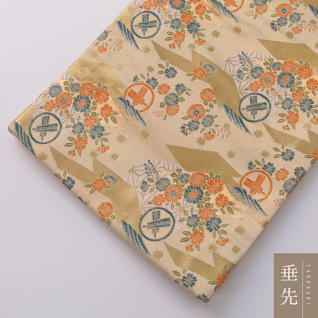 袋帯 帯丈424cm 正絹 全通 フォーマル 家紋柄 吉祥文様 金系 1243-01930