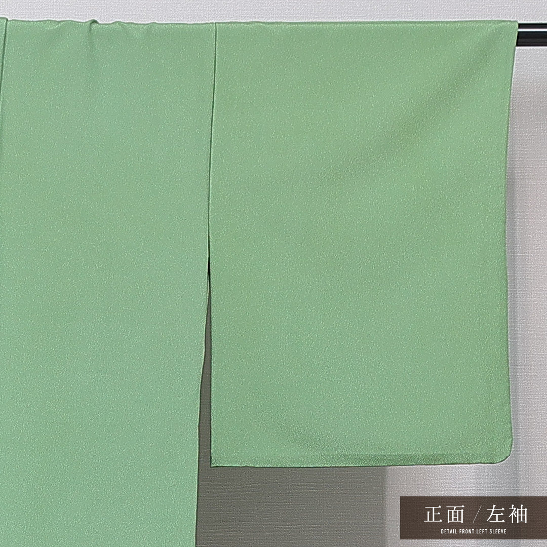 洗える着物 色無地 単衣 身丈161cm 裄丈65cm ポリエステル Sランク インフォーマル 広衿 Lサイズ 居敷当て 無地 緑系 RP 1219-15733