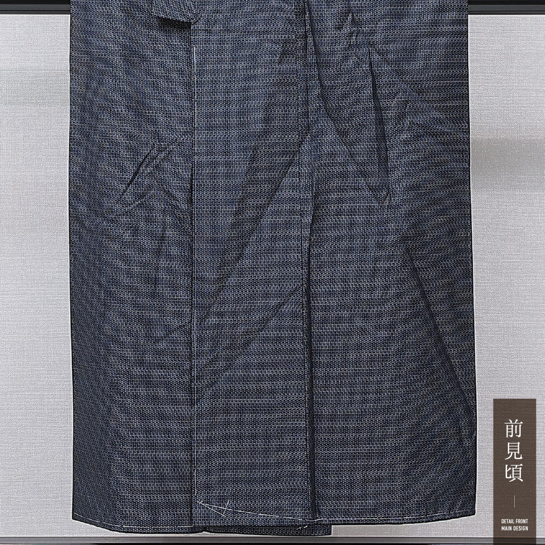 男着物 袷 身丈148cm 裄丈72cm 正絹 Aランク カジュアル 棒衿 Lサイズ 亀甲 紺系 RP 1224-15760