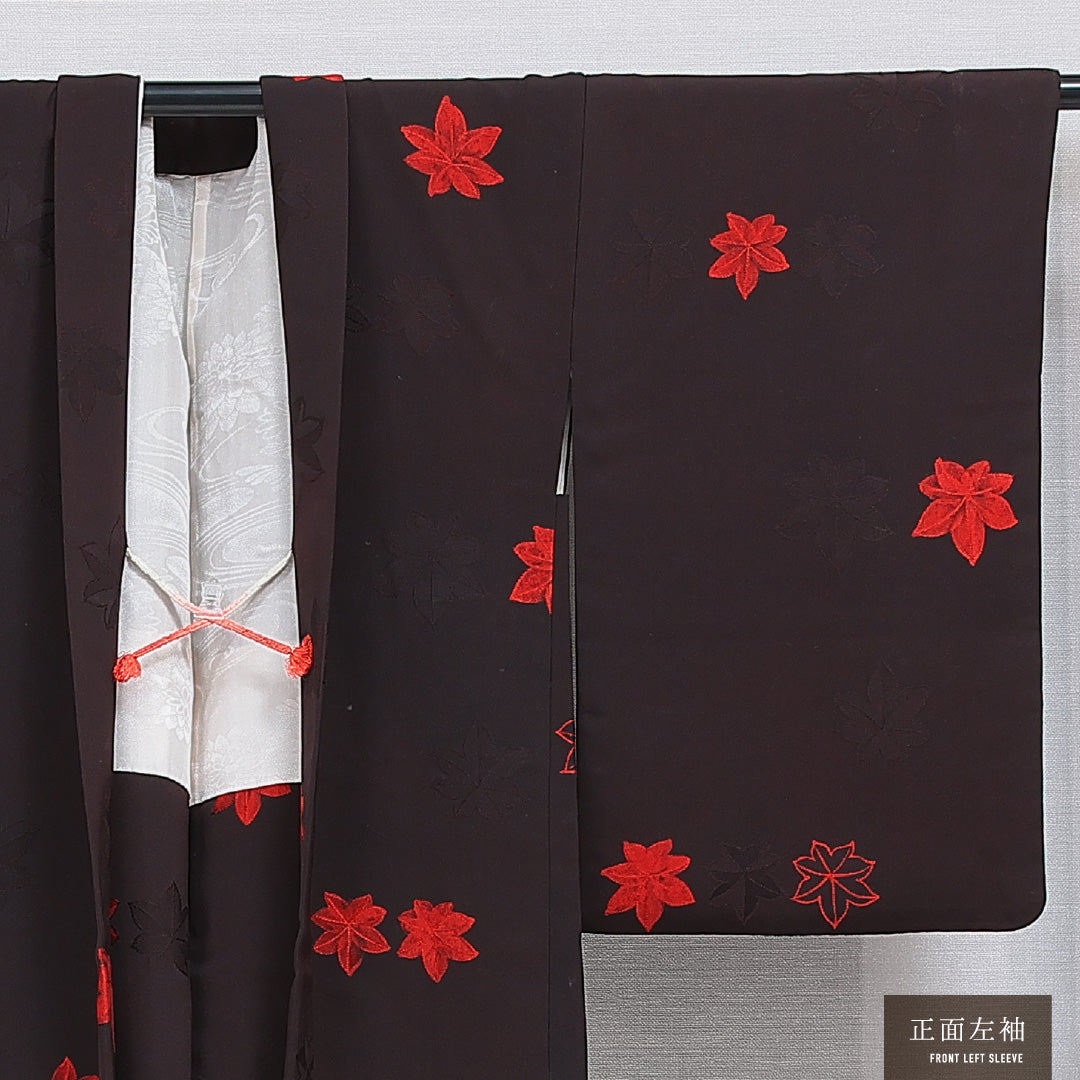 羽織 袷 身丈82cm 裄丈66cm 正絹 Bランク Mサイズ カジュアル 紐あり 紅葉 茶系 1217-16159