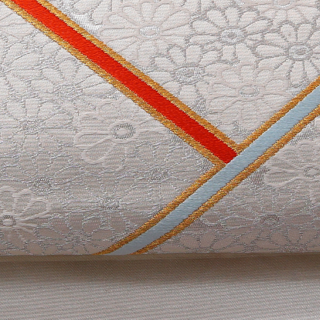 袋帯 帯丈450cm フォーマル 六通 Sランク 正絹 菊 銀系 1223-01980