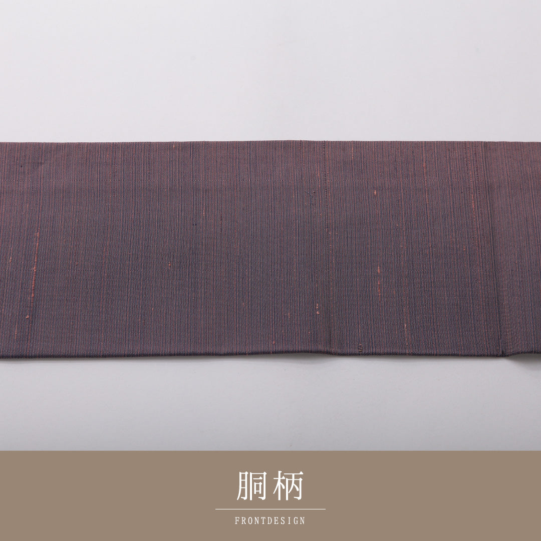 九寸名古屋帯(紬) 帯丈324cm カジュアル 名古屋仕立て 全通 Sランク 正絹 無地 紫系 ピンク系 1224-03448