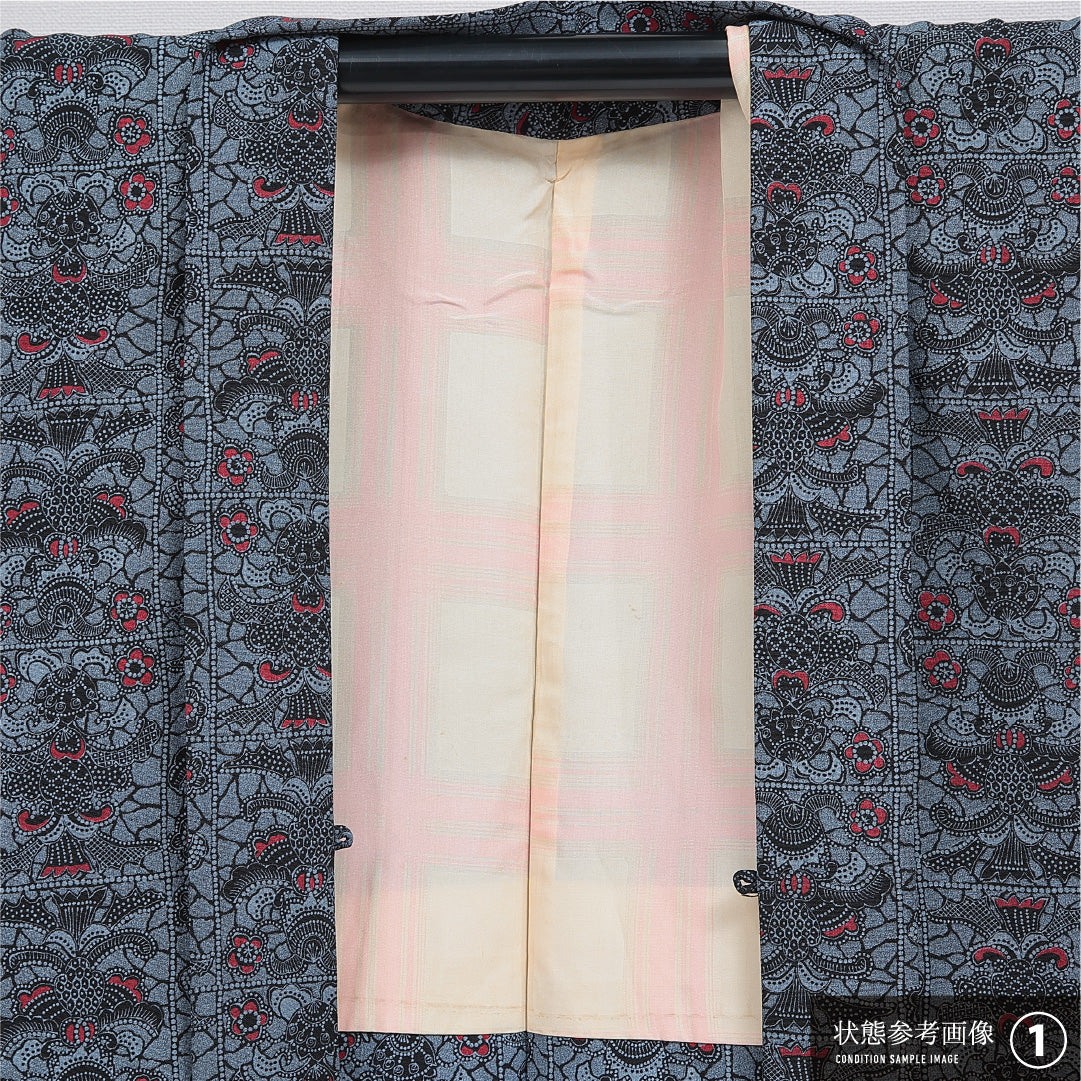羽織 袷 身丈78cm 裄丈61cm 正絹 Aランク カジュアル Sサイズ 創作柄 水色系 RP 1232-16136