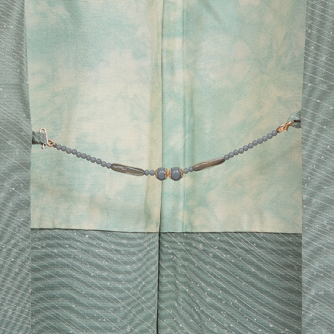 羽織 単衣 身丈78cm 裄丈62cm 正絹 Sランク カジュアル Sサイズ 紐あり 創作柄 緑系 M4 1232-16125
