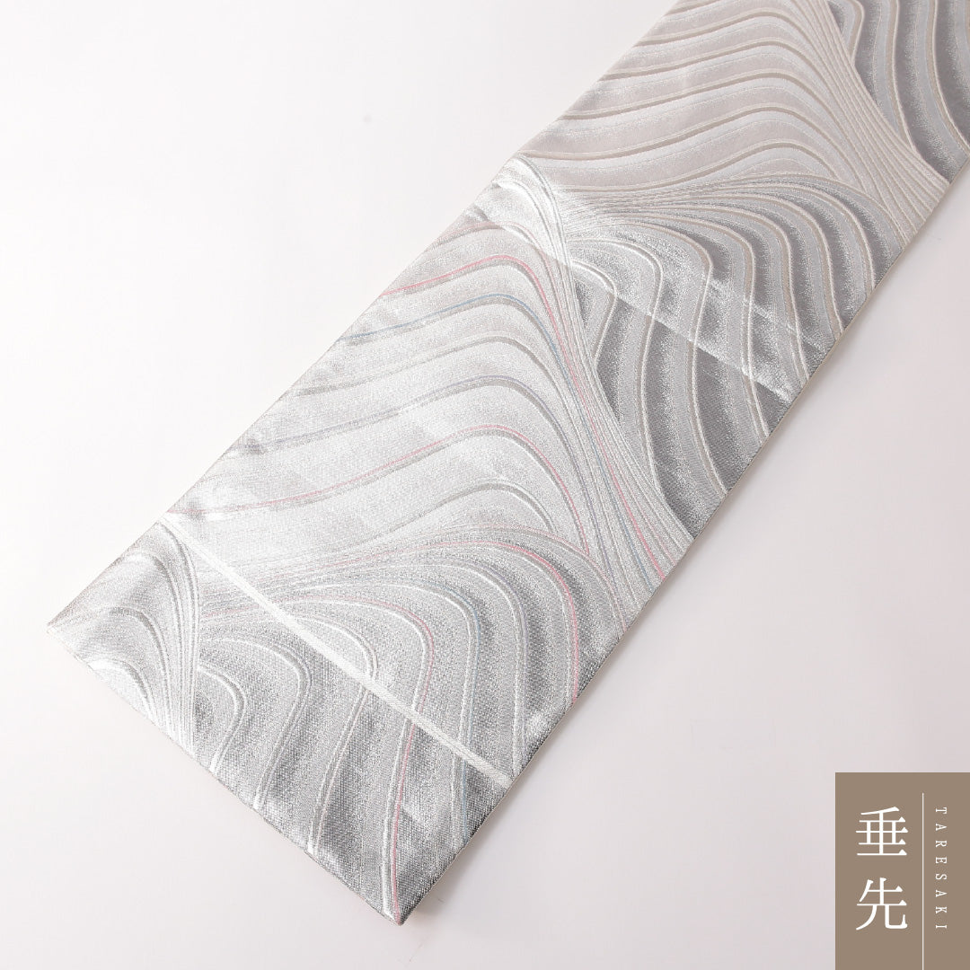振袖用 袋帯 帯丈432cm 正絹 六通 創作柄 銀系 1243-01823