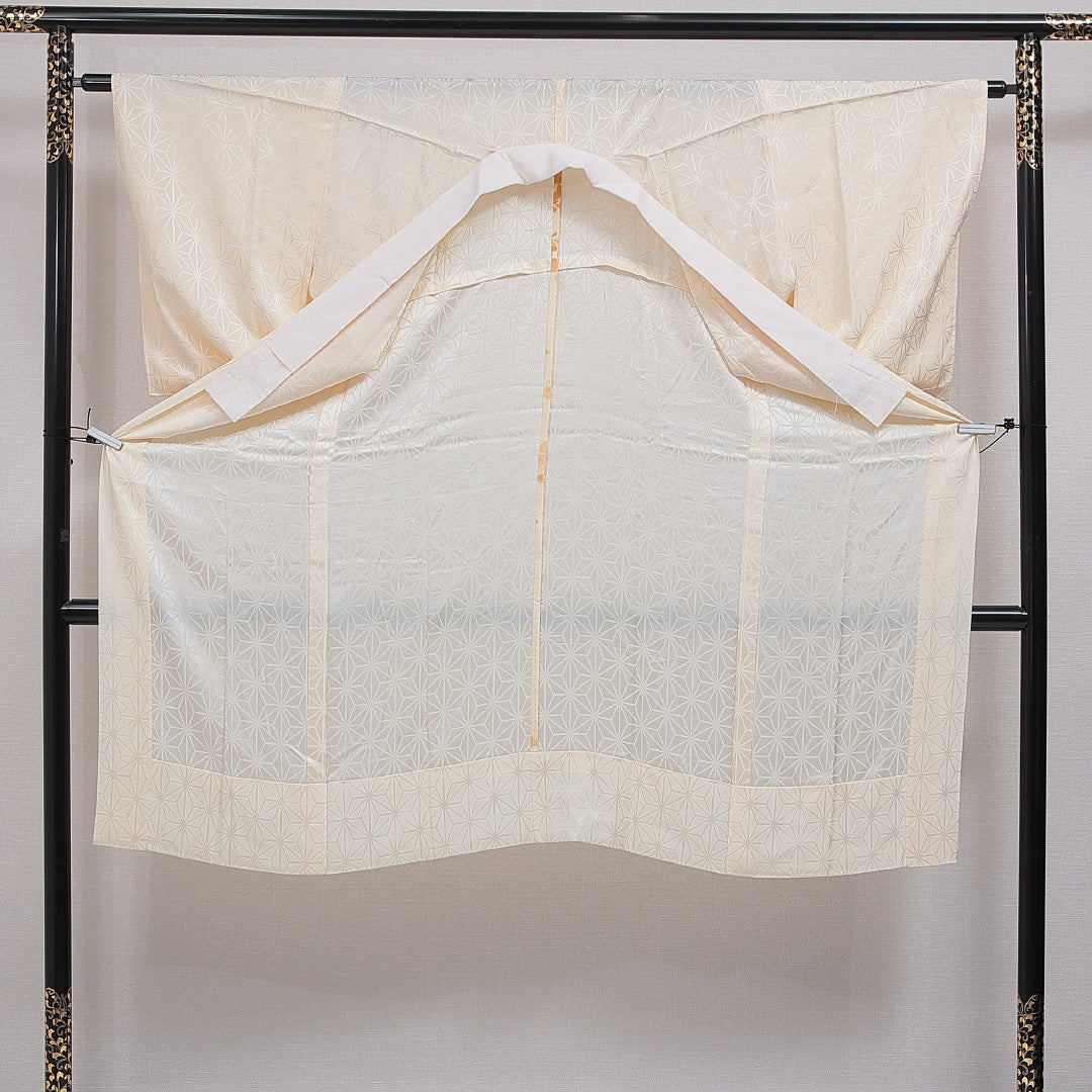 長襦袢 無双袖 身丈126cm 裄丈64cm 正絹 Bランク Mサイズ 麻の葉 クリーム系 RP 1239-16547