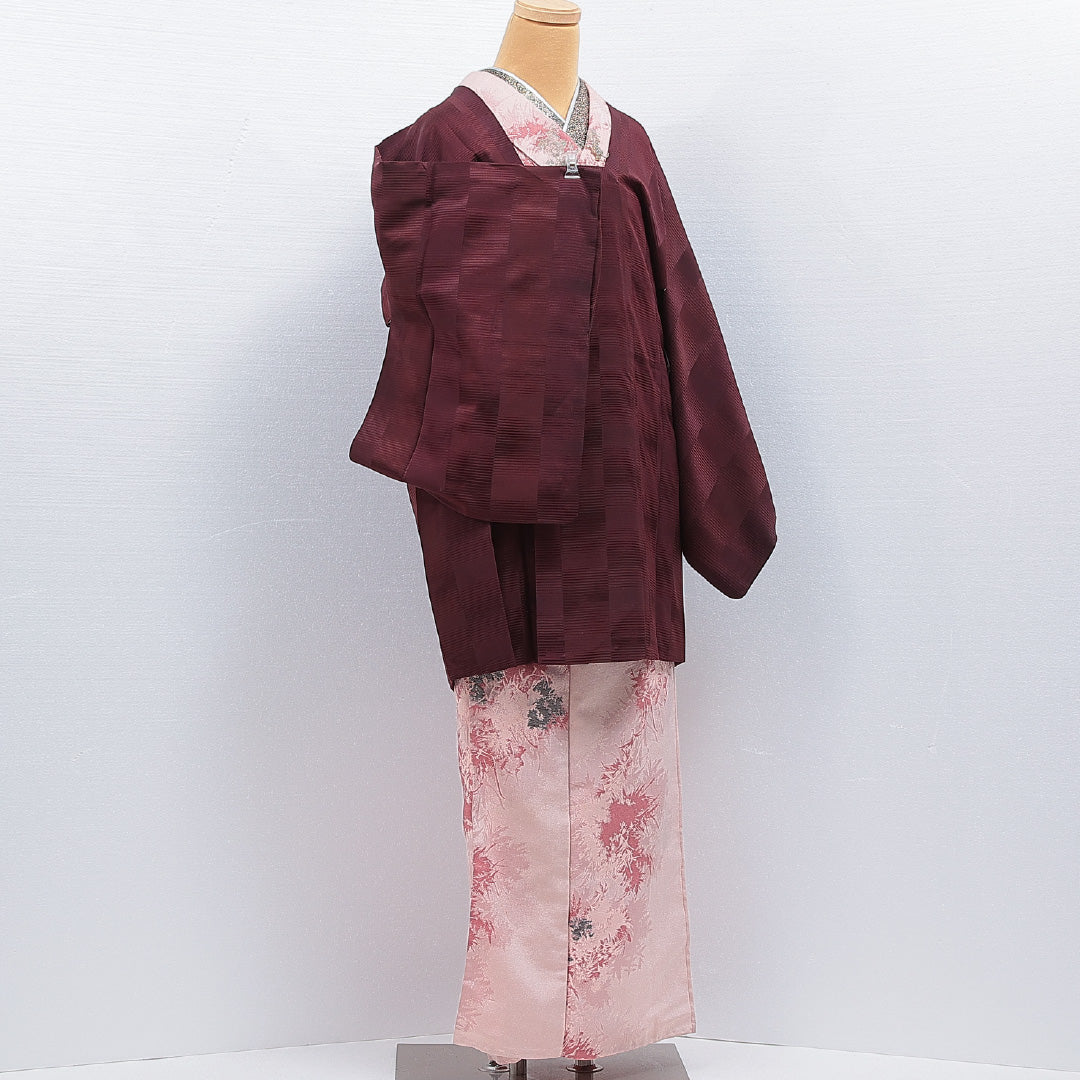 道行コート 袷 身丈86cm 裄丈64cm 正絹 Sランク セミフォーマル Mサイズ ポケットあり 抽象柄 紫系 RP 1237-16143